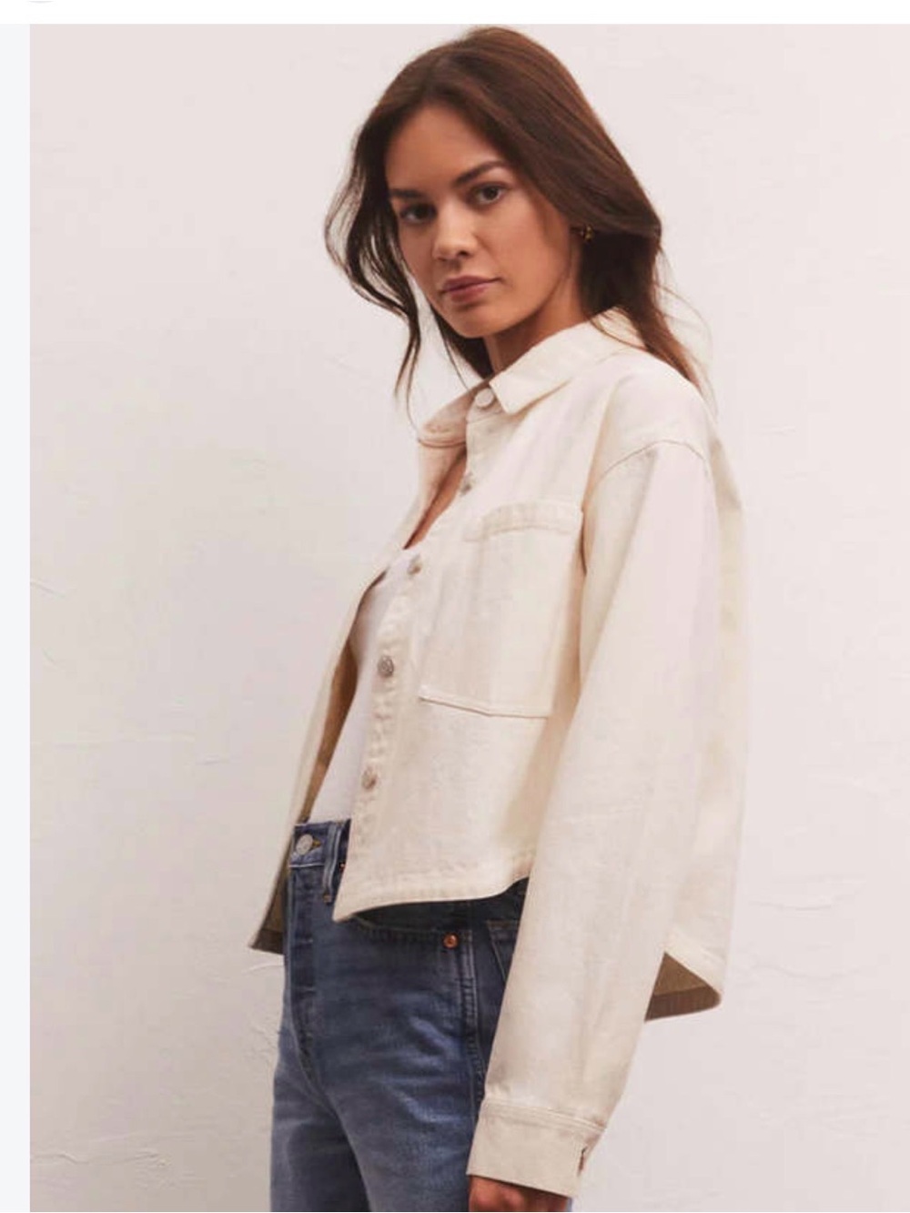 Z Supply All Day Dropped Denim Cream Button-Front Jean Jacket